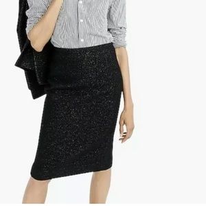 6 J. CREW No 2 Pencil Skirt Tinsel Tweed Wool Black Lurex w/ Gold  K3053